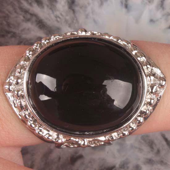Black Onyx Agate Oval Bead Finger Ring Size 9 Hot