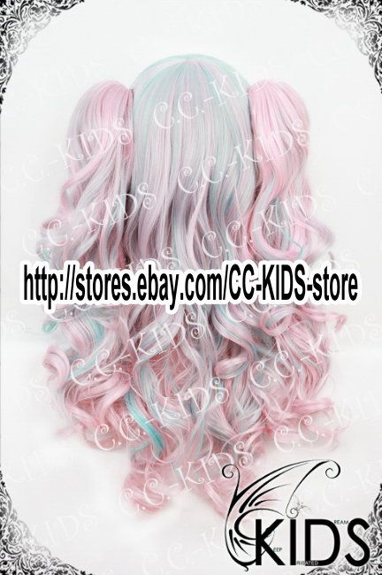 Lolita Cosplay Wig Costume Pink Mix Blue