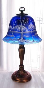 Fenton Winter Trees on Cobalt Blue Satin Lamp