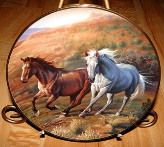 Running Free Kirk Heinert Franklin Mint White Brown Horse Plate