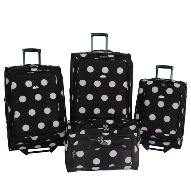 American Flyer Grande Dots 4 Piece Luggage Set Black Pink