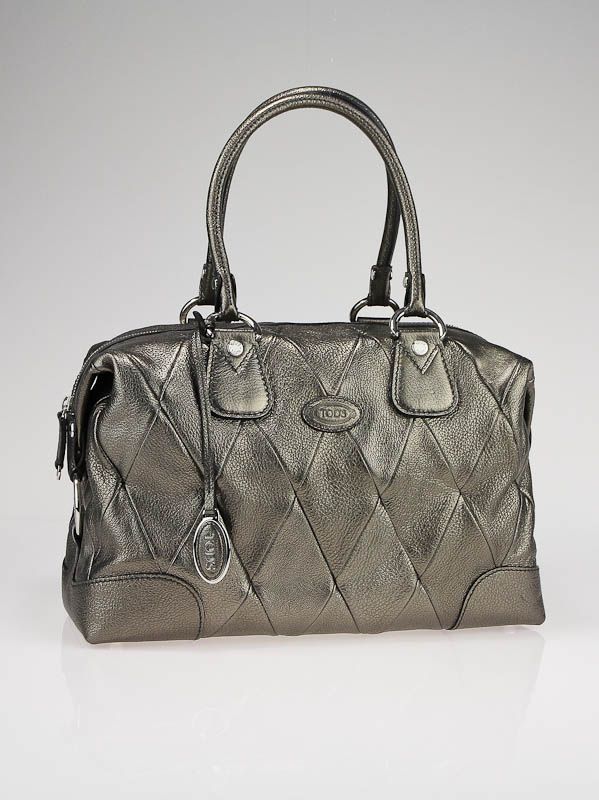 Tods Silver Metallic Leather Lux 2 Manici Media Patchwork Bag