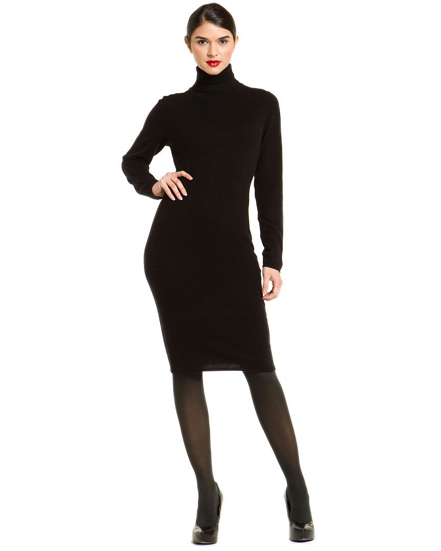 MAGASCHONI Black Cashmere Turtleneck Sweater Dress