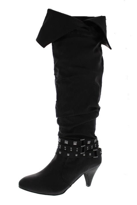 Material Girl New Blade Black Studded Kitten Heels Over The Knee Boots