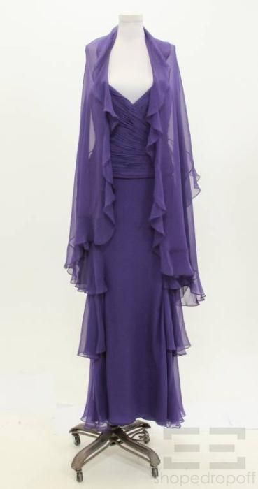 Melinda Eng 2pc Purple Silk Gathered Top Skirt Scarf Set Size 8