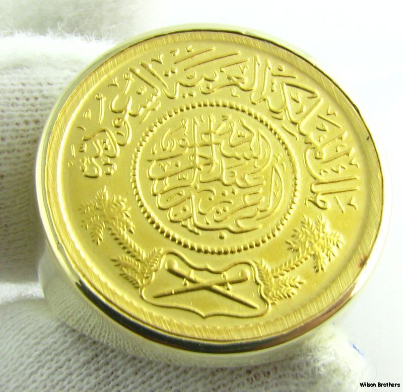 22K Saudi Guinea Large Coin Mens Ring 14k Solid Gold 20 4G Investment