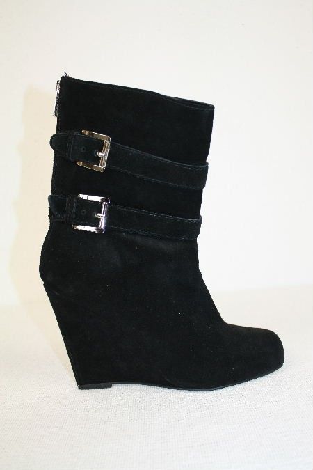 Michael Kors Black Suede Wedge Boots Heels Shoes 6 5