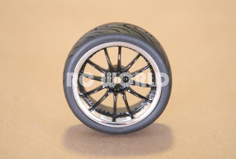 Tires Black Chrome Lip Wheels Rims Package Kyosho Tamiya HPI