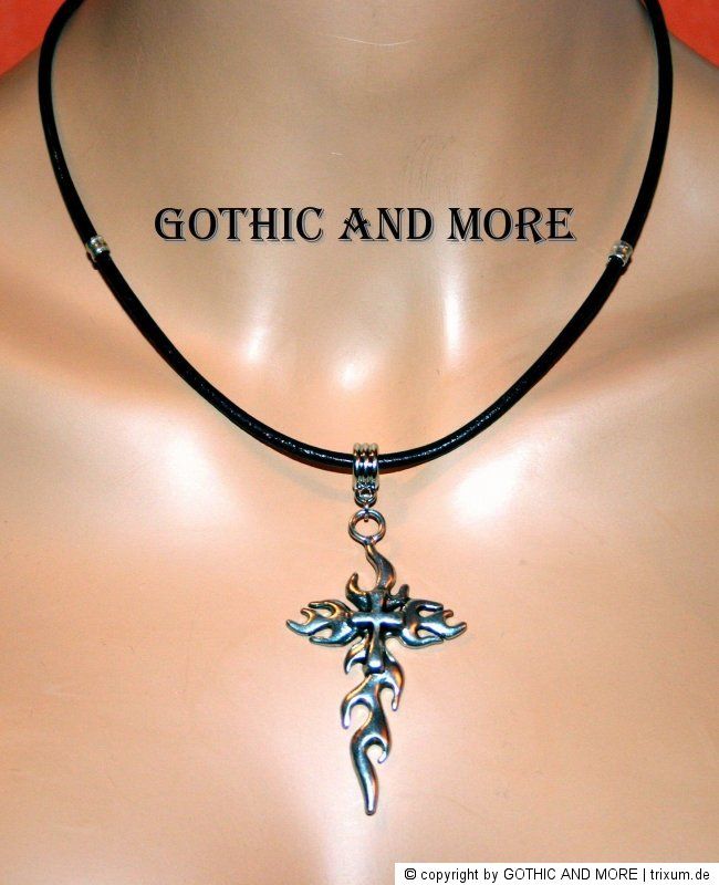 Gothic Halsband Leder Flammen Kreuz Gotik choker leather flame cross