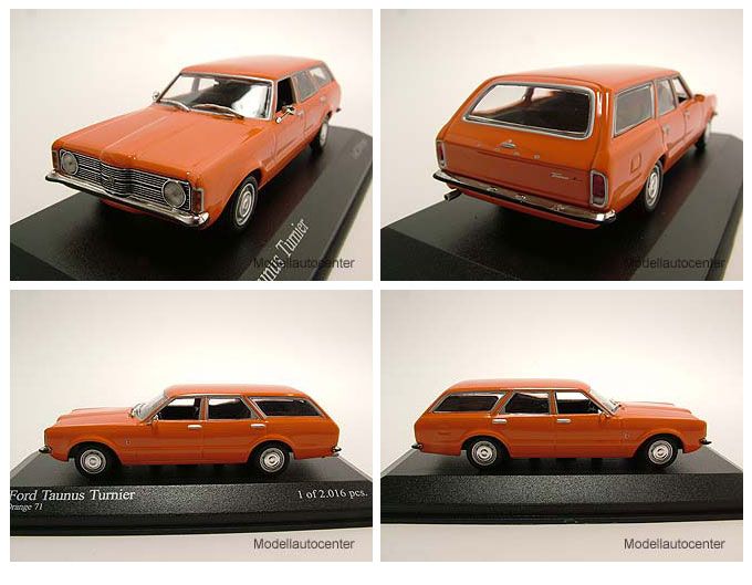 Ford Taunus Turnier 1970 orange, Modellauto 143 / Minichamps