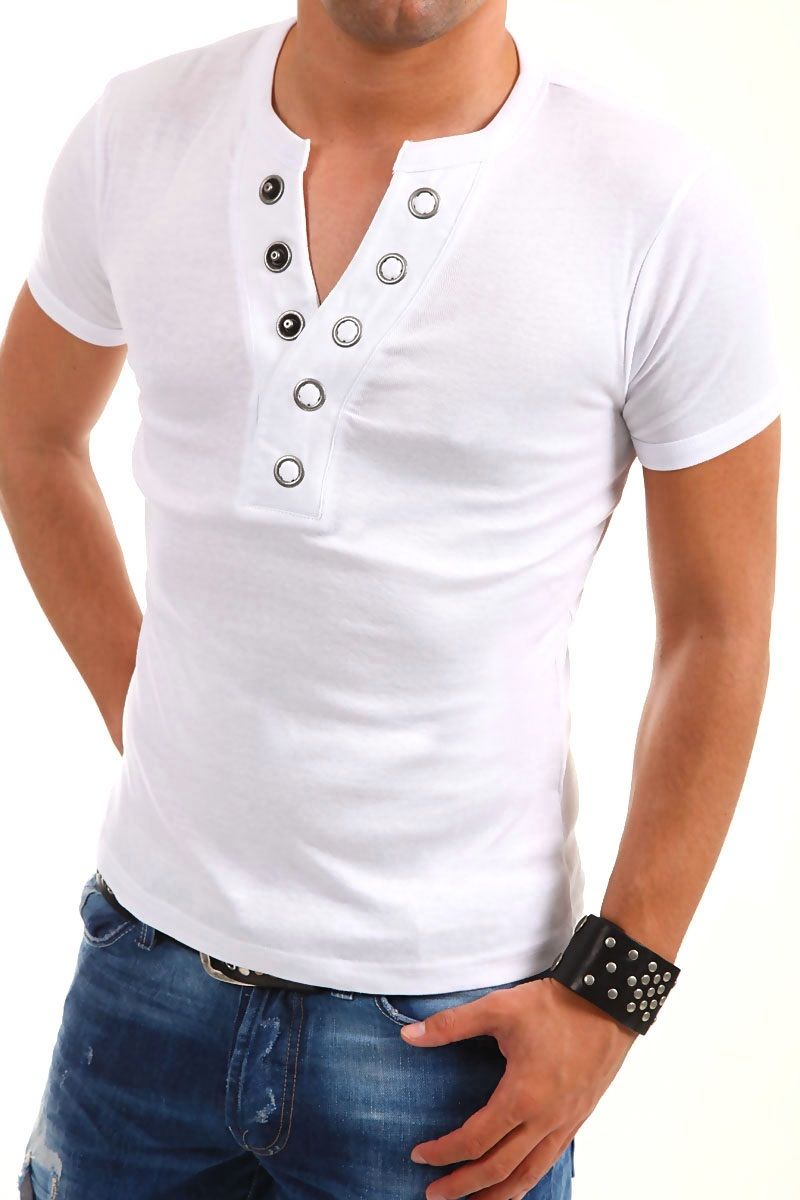 CARISMA T Shirt Deep V Neck Poloshirt Clubwear Schwarz/Weiß/Grau/Blau