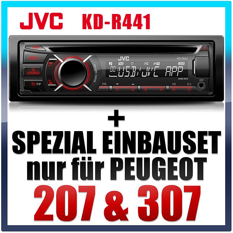 JVC KFZ/Auto USB Radio+Adapterkabel für PEUGEOT 207/307