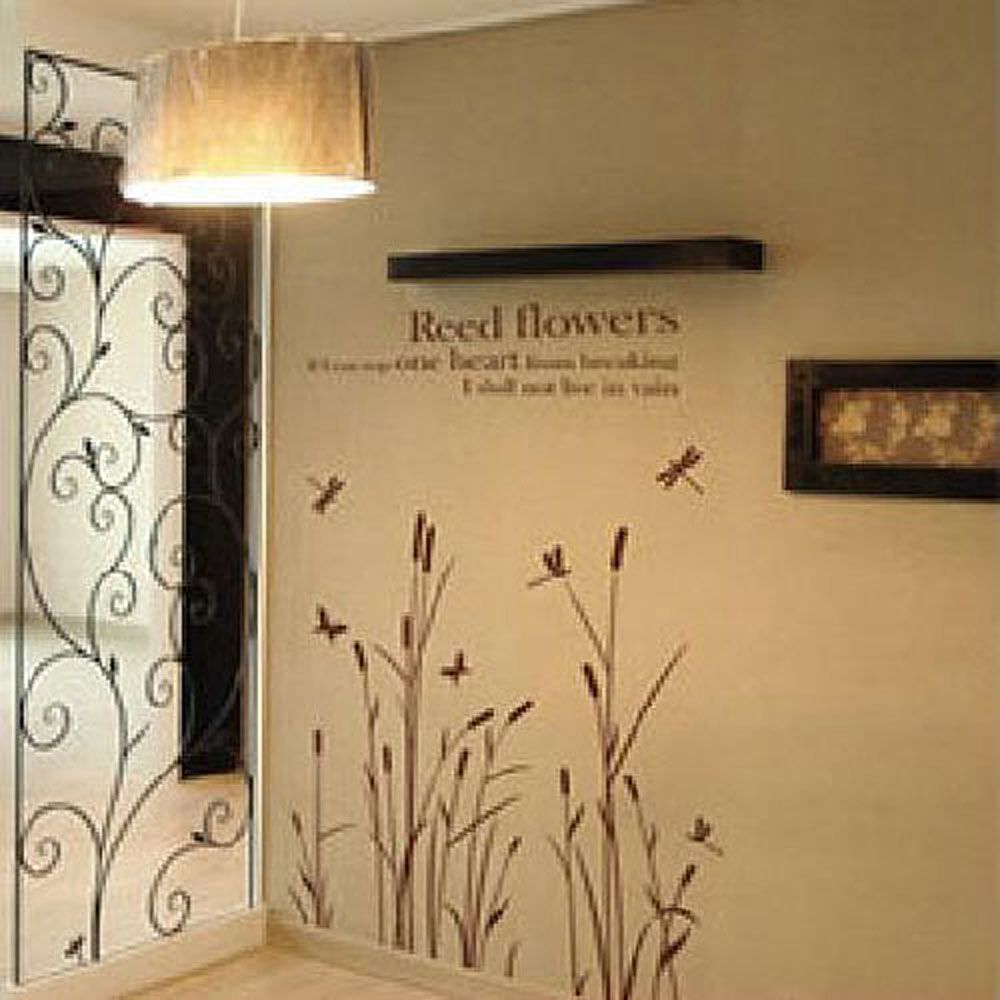 Fashion New DIY Wall Paper Art Deco Decal Sticker Reed Flowers Coffee