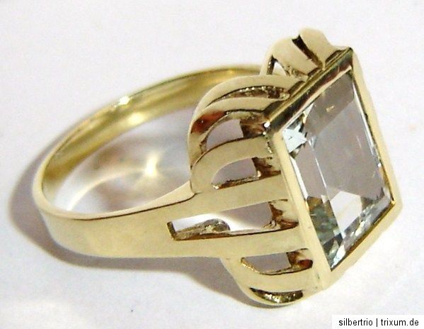 Ring 585 Gold echter Aquamarin rechteckig facettiert ANTIK Handarbeit