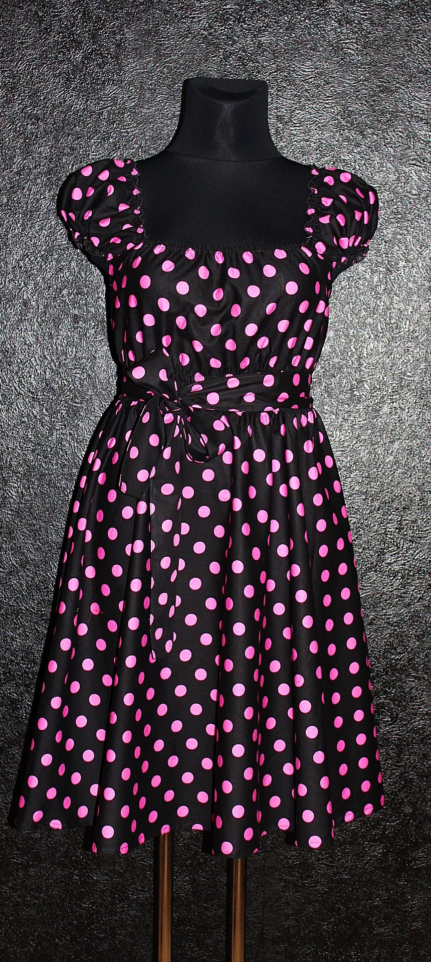 50er ROCKABILLY Petticoat KLEID 40 42 44 Polka Dots Schwarz Pink Pin