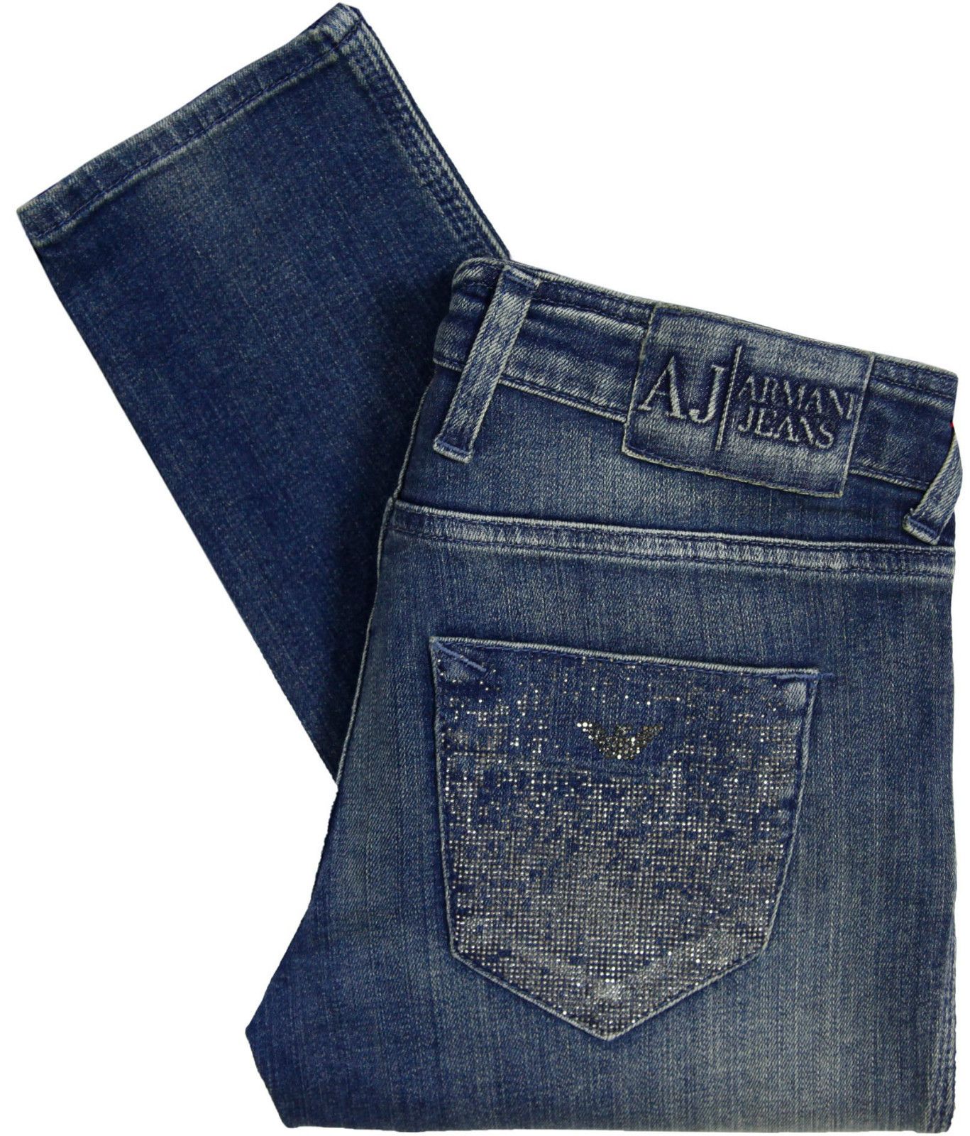 Armani Jeans Womens J40 Skinny Fit Rhinestone Jeans Blue S5J403Q