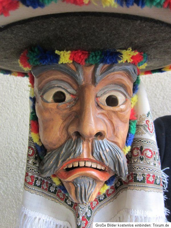 Klötzler Brauchtumsmaske, Holz Maske Perchten, Larve Fasnacht