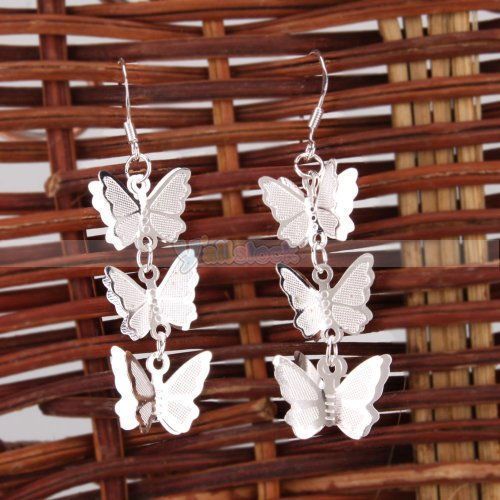 925 sterling silver ear hook butterfly dangle earrings